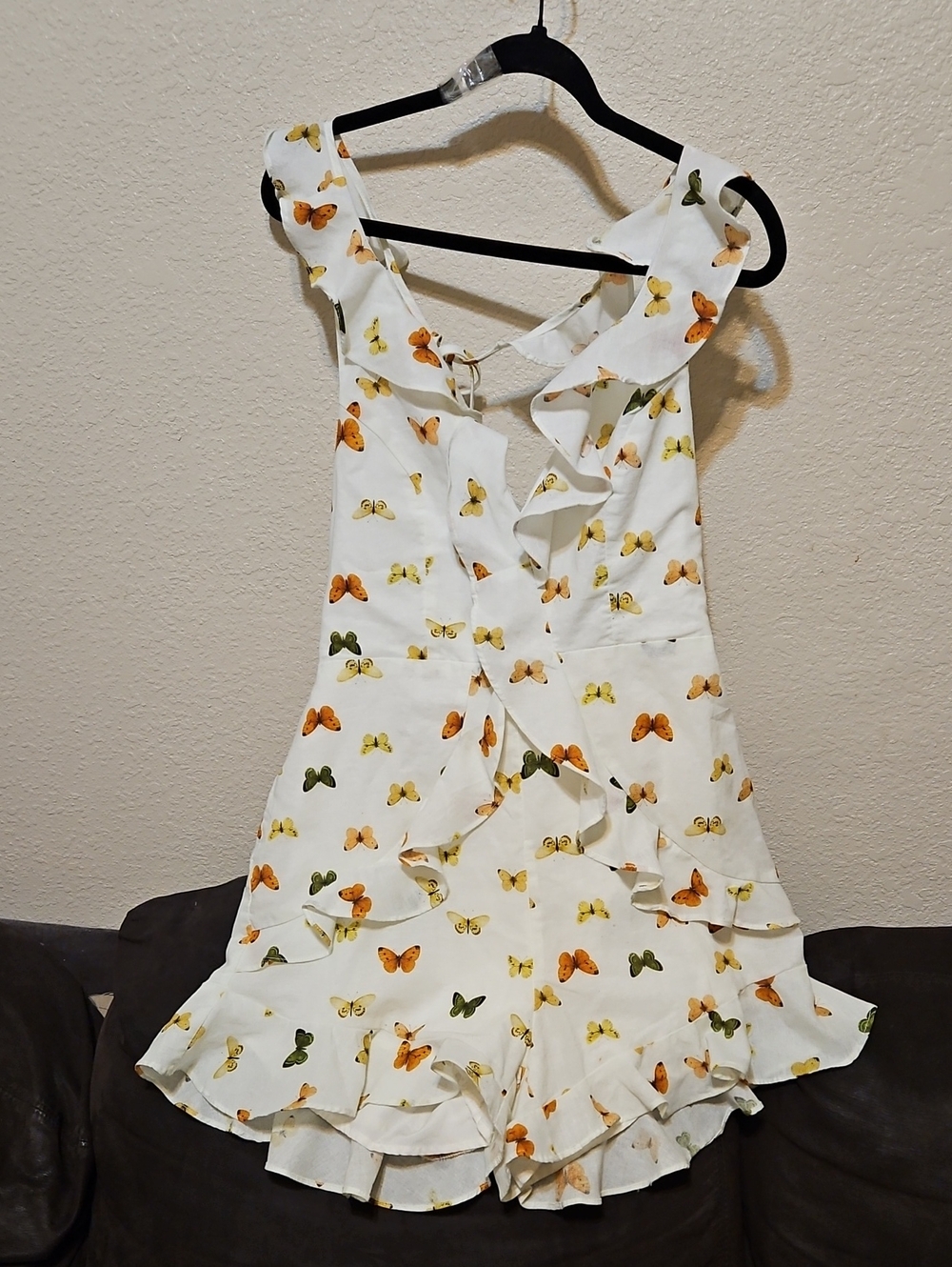 White Butterfly-Print Ruffle Romper